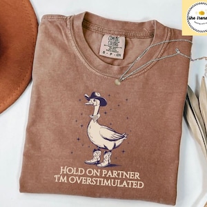 Hold On Partner Im Overstimulated Comfort Colors®-T-shirt, shirt cowboy eend losgeslagen, shirt cowboy kikker, shirt Wierdcore, westerneend
