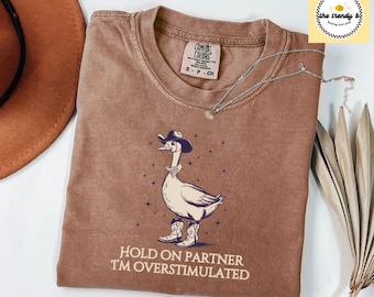 Hold On Partner Im Overstimulated Comfort Colors® Tee, Cowboy Duck Shirt Unhinged Tshirt, Cowboy Frog Shirt, Wierdcore Tshirt, Western Duck