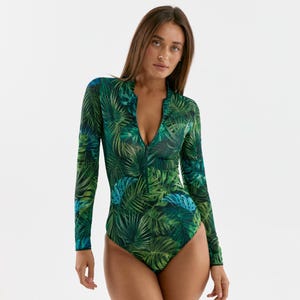 Eendelig badpak met lange mouwen voor dames – buikcontrole, surf- en sportbadkleding