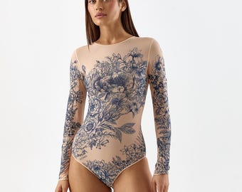 Tan Through Long Sleeve One Piece Swimsuit – Quick Dry Figure Shaping Swimwear