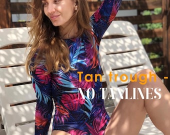Tan Durch Langarm Badeanzug | UV No Tan Lines Bademode