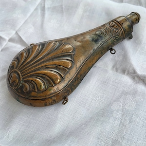 Antique 19th Century Greek Balkan Silver Plated Brass Gun Powder Flask