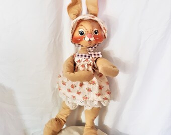 Vintage 1968 Easter Parade Girl Bunny Dressed up in Bonnet, Floral and Gingham Dress. She's About 21 Inches Tall. See Matching Boy Listing.