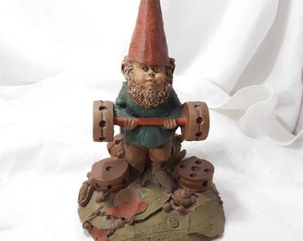 Vintage Tom Clark Gnome Figurine, Bubba. He's Just Under 8 Inches Tall and is Dated 1985. Cute Teddy Bear and Coin as Well. Fun Collectible.