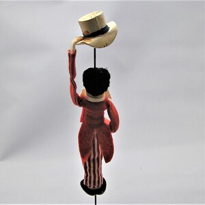 Vintage BAPS Doll Puppet. Circus Ring Master in Striped Pant, Red Jacket. Tips His Hat. Measure 5 Inches Plus the Metal Wire Support. BB image 6
