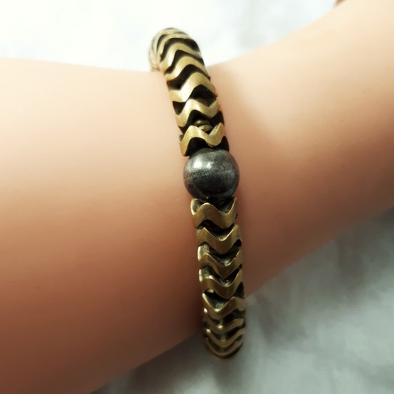Vintage Teripelio Mixed Metal Statement Bracelet:… - image 1