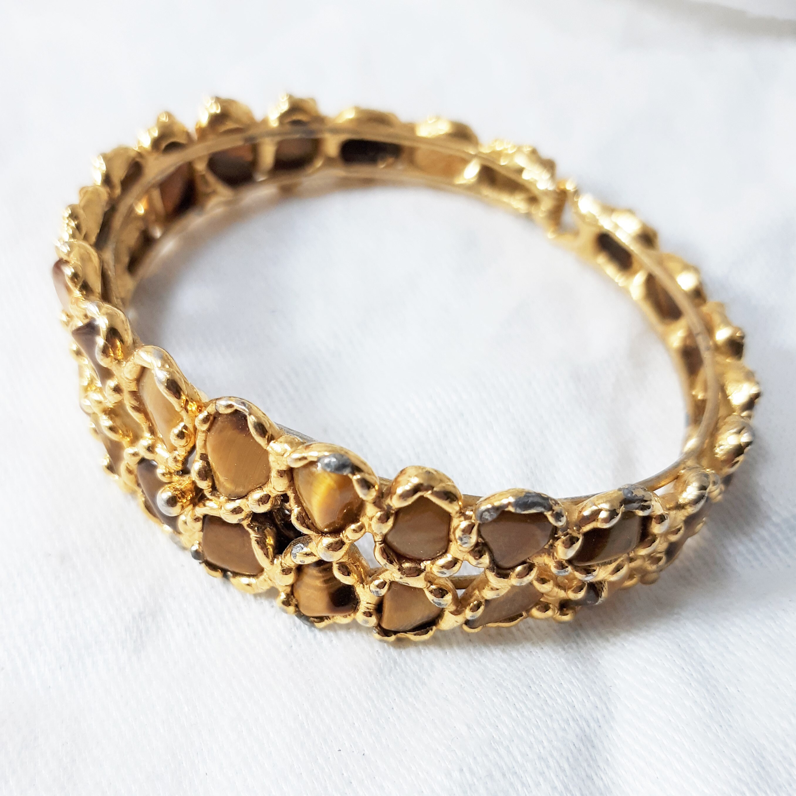 Vintage Hinged Tiger Eye Bracelet with 32 stones. Brutalist Etsy