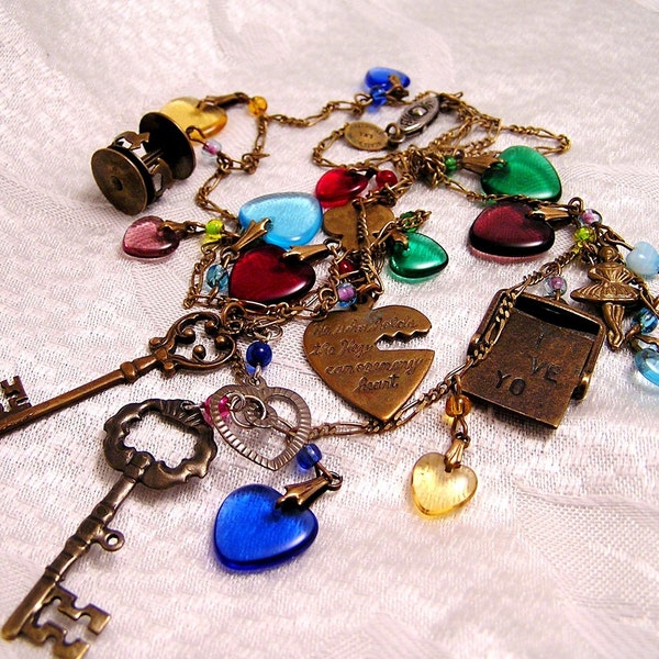 Vintage Glass Works Studio Charm Necklace. Lots of Hearts for Your Sweetie.