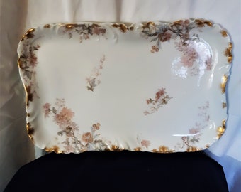 Vintage Limoges Haviland and Co. Schleiger 86a Chrysanthemum Platter. About 14 Inches Long  and 9 Inches Wide. Delicate China, Gold Trim