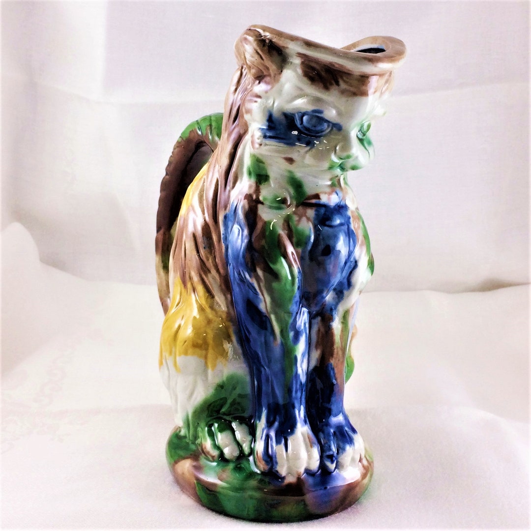 Vintage Majolica Victorian Kitty Cat Pitcher With Multicolor Glaze in ...