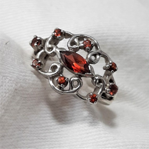 Vintage Sterling and Garnet Ring in a Size Just U… - image 3