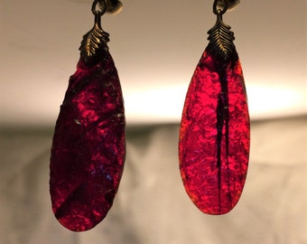 Vintage Sorrento Red Glass Arrowhead-Look Drop Earrings. Gold Filled Screwbacks Marked Sorrento, 1/20 12K G.F. Just Over 2 Inches Long. D6