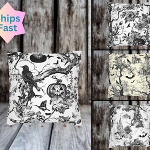 Halloween  Toile Pillow Cover, Halloween Throw Pillow Cover, Unique Gift For Halloween, Pumpkin Fall Gothic Decor, Black and White Vintage