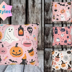 Pastel Halloween Pillow Cover, Halloween Throw Pillow Cover, Unique Gift For Halloween, Halloween Throw Pillow,  Pink Halloween Pillow Case