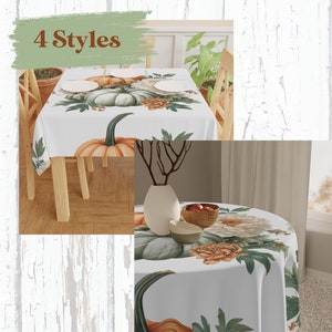 Fall Harvest Tablecloth, Thanksgiving Decor, Autumn Pumpkin Table Cover, Halloween Party Dining Linens, Floral Kitchen Decoration,