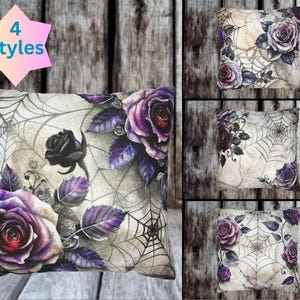 Spiderwebs and Roses Pillow Cover, Dark Academia Pillow Case, Goth Pillow Cover, Gothic Home Decoration, Halloween Goth Pillow Cover, Gothic