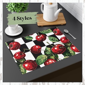 Cherry Placemat, Cherry Design - Table Decor, Dining Mat, Kitchen Accessories, Fruit Theme, Home Decor, Placemats, Fruit Placemats, Cherry