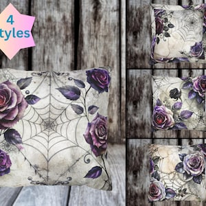 Spiderwebs and Roses Pillow Cover, Dark Academia Pillow Case, Goth Pillow Cover, Gothic Home Decoration, Halloween Goth Pillow Cover, Gothic