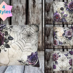 Spiderwebs and Roses Pillow Cover, Dark Academia Pillow Case, Goth Pillow Cover, Gothic Home Decoration, Halloween Goth Pillow Cover, Gothic