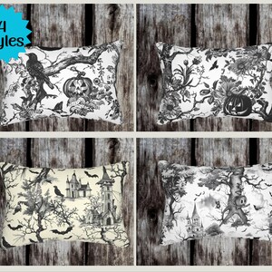 Halloween Toile Lumbar Pillow, Halloween Chinoiserie Lumber Pillow, Unique Gift For Halloween, Lumbar Pillow, Halloween Lumbar Pillow,