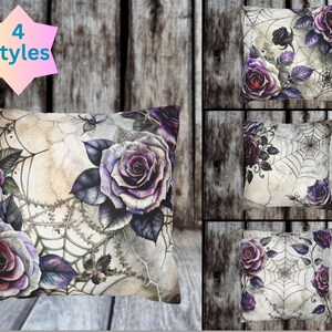 Spiderwebs and Roses Pillow Cover, Dark Academia Pillow Case, Goth Pillow Cover, Gothic Home Decoration, Halloween Goth Pillow Cover, Gothic