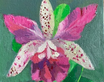 Orchid, original acrylic painting on canvas board, 5x7, home decor , flowers