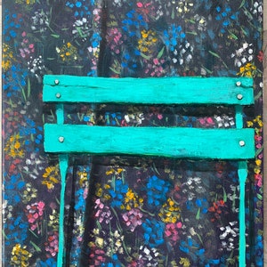 Bistro Chair with floral background, original acrylic painting on canvas, 11x14, home decor , wall art image 2