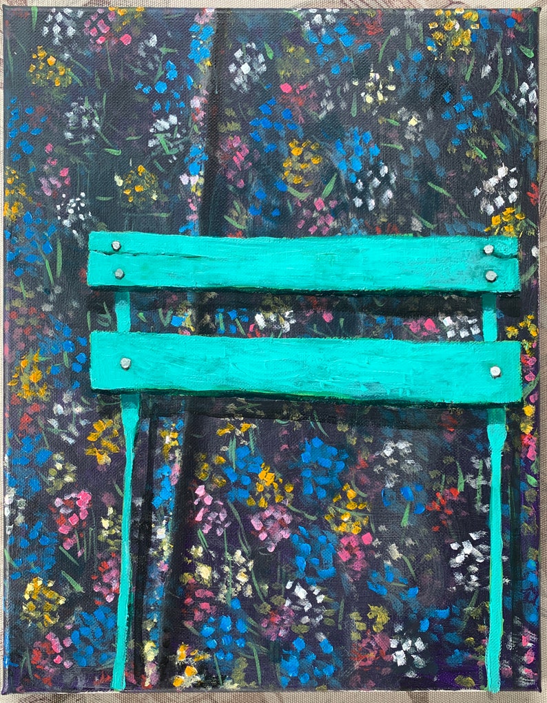 Bistro Chair with floral background, original acrylic painting on canvas, 11x14, home decor , wall art image 2