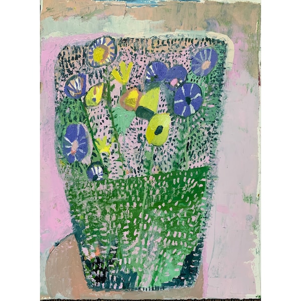 Original Oil Painting: Pink & Green Floral Still Life, Abstract Wall Art