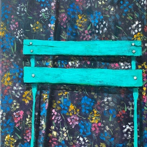 Bistro Chair with floral background, original acrylic painting on canvas, 11x14, home decor , wall art image 3