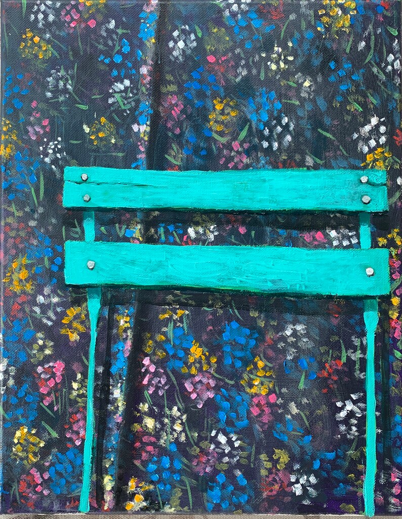 Bistro Chair with floral background, original acrylic painting on canvas, 11x14, home decor , wall art image 3