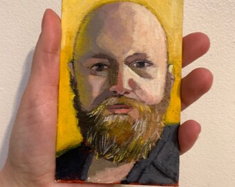 Portrait of a man, original acrylic painting on canvas board, 3”x5” ,