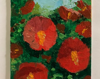 Hollyhocks, original acrylic painting on canvas board, small art, home decor