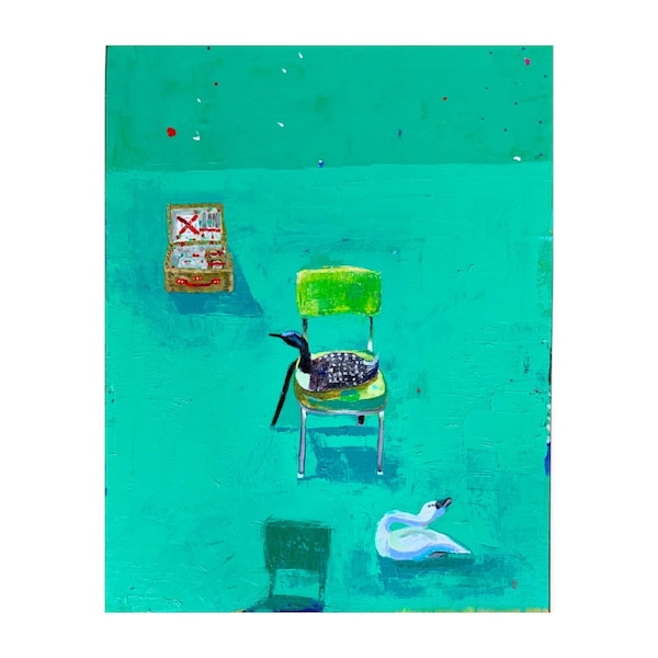 Whimsical Yard Acrylic Painting on Canvas, Framed (28x22)