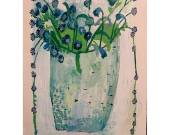 Cornflower arrangement, original oil painting on bfk paper, abstract art, floral art, home decor