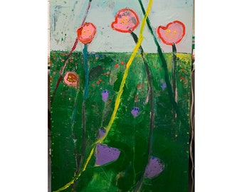 versuchen, Blumen in meinen kargen Feldern zu pflücken, Acryl/Latex auf Leinwand