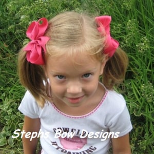 Set 2  Shock Pink 4&quot; Boutique Pigtail Dainty Hair Bows So Cute for Spring Summer