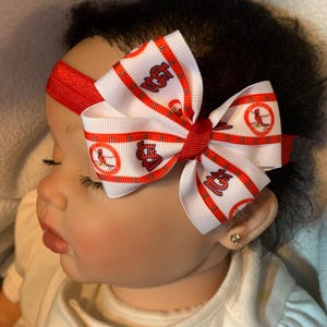 STL Saint Louis Cardinals BaseBall 3” Hair Bow Headband, Preemie to Toddler, St Louis Cardinals Baseball HairBow Headband Clip, MLB St Louis