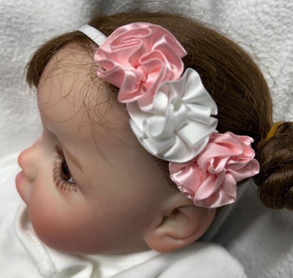 Pink White Satin Rosette Dainty & Sweet Hair Bow Headband, 3  display picture 3