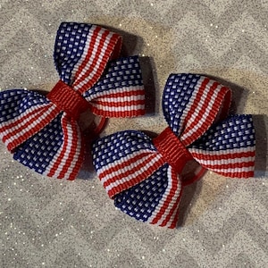 American Flag 1” Red Blue Stars Stripes Infant or Puppy Dog Hair Bow, tea-cup Dog Bow, tiny Baby Bows, Mini Dog Bow