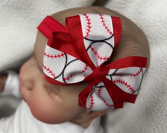 BaseBall 3” Hair Bow Headband, Can be made to match your Favorite Team, Baseball hairbow, baseball hair bow headband, baseball hairbow band