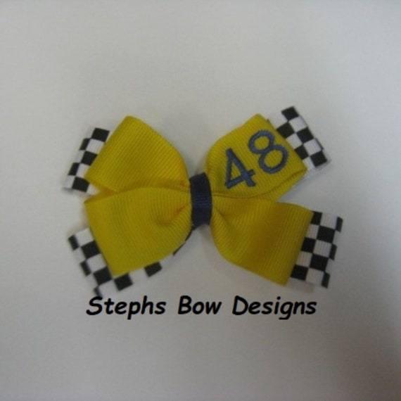 Custom # White /& Black Checkered Flag Layered Hair Bow Headband Nascar Racing