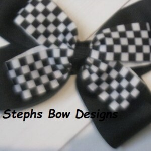Black & White Checkered Checker Racing Flag NASCAR Layered Hair Bow Headband Baby Hairbow So Cute on Racing Fan