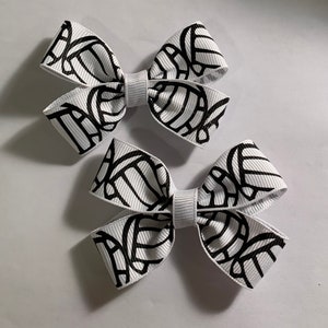 Volleyball Black & White Hair Bow, Volley Ball hair bow, Pigtail Volleyball hairbow,  Volleyball pigtail bow, volleyball hair bow