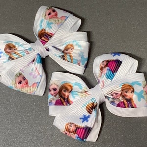 Frozen Elsa and Anna Disney Hair Bow, Disney Anna Elsa Pigtail hairbow, hair bow clips barrette Pony-O,  Elsa Anna Frozen Disney Hairbow