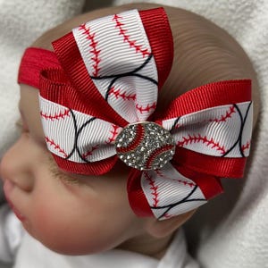 BaseBall 3” Hair Bow Headband, Can be made to match your Favorite Team, Bling Baseball hairbow, baseball hair bow headband, baseball hairbow