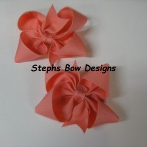 Set 2 Coral Boutique Pigtail Dainty Hair Bows So Cute for Easter, Spring, Everyday