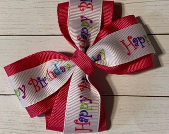 Happy Birthday Hair Bow 4.5” wide Birthday Hair Bow, Happy 1st Birthday HairBow, 1st Birthday Hair bow, birthday Bow, bright birthday bow