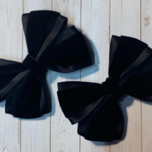 Black Velvet & Satin 3” Hair Bow, Velvet Pigtail Hair bow, Black Satin and Velvet hairbow clip or barrette, Black Satin Velvet hairbow