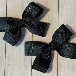 Black Glittery Hair Bow, 3” wide Black Sparkly Hair Bow,  Cute Christmas Hairbow, Black Glitter hair bow, clip, barrette, black sparkle bow